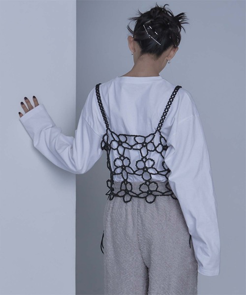 miette(ミエット)の「フラワーパールビスチェ(キャミソール・レディース・オフホワイト/ブラック・FREE)」の9枚目の写真