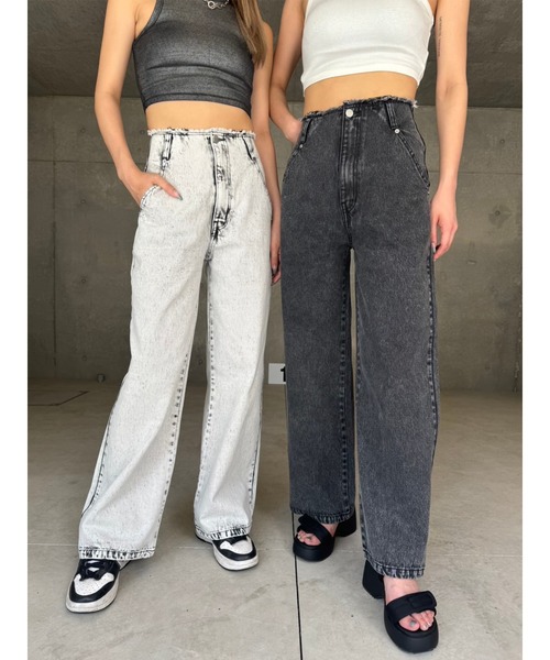 EGOIST（エゴイスト）の「カットオフハイウエストデニムワイドパンツ（デニムパンツ・レディース・ブラック/ダークブラック・S/M）」の3枚目の写真