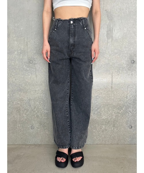 EGOIST（エゴイスト）の「カットオフハイウエストデニムワイドパンツ（デニムパンツ・レディース・ブラック/ダークブラック・S/M）」の4枚目の写真