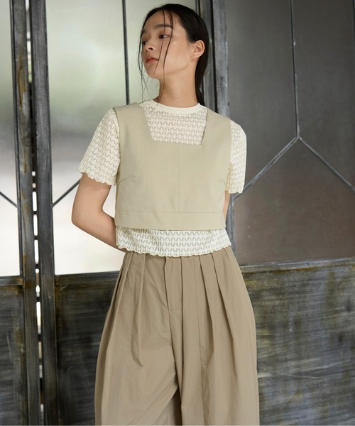 WILLFULLY（ウィルフリー）の「rhomboid stripe sheer T-shirt（Tシャツ/カットソー・レディース・ブラック/クリーム/ホワイト・FREE）」の6枚目の写真