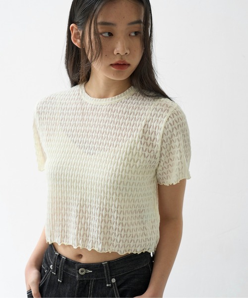 WILLFULLY（ウィルフリー）の「rhomboid stripe sheer T-shirt（Tシャツ/カットソー・レディース・ブラック/クリーム/ホワイト・FREE）」の16枚目の写真