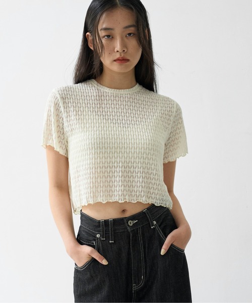 WILLFULLY（ウィルフリー）の「rhomboid stripe sheer T-shirt（Tシャツ/カットソー・レディース・ブラック/クリーム/ホワイト・FREE）」の15枚目の写真