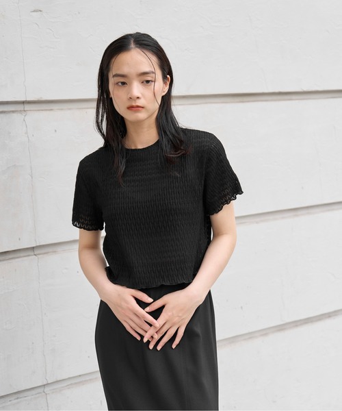 WILLFULLY（ウィルフリー）の「rhomboid stripe sheer T-shirt（Tシャツ/カットソー・レディース・ブラック/クリーム/ホワイト・FREE）」の18枚目の写真