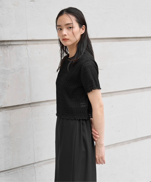 WILLFULLY（ウィルフリー）の「rhomboid stripe sheer T-shirt（Tシャツ/カットソー・レディース・ブラック/クリーム/ホワイト・FREE）」の17枚目の写真