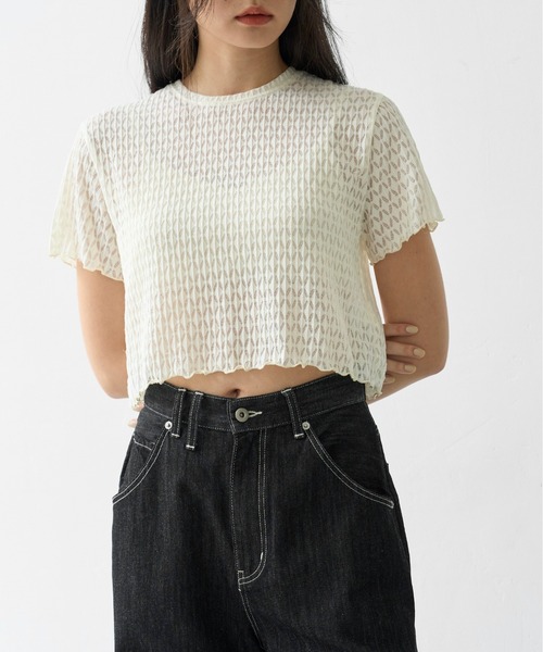 WILLFULLY（ウィルフリー）の「rhomboid stripe sheer T-shirt（Tシャツ/カットソー・レディース・ブラック/クリーム/ホワイト・FREE）」の14枚目の写真