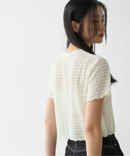 WILLFULLY（ウィルフリー）の「rhomboid stripe sheer T-shirt（Tシャツ/カットソー・レディース・ブラック/クリーム/ホワイト・FREE）」の12枚目の写真