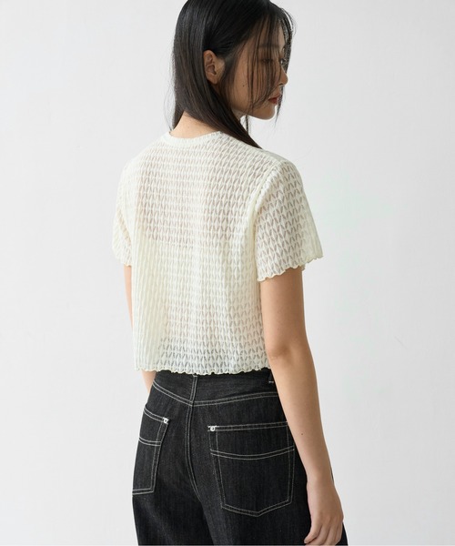 WILLFULLY（ウィルフリー）の「rhomboid stripe sheer T-shirt（Tシャツ/カットソー・レディース・ブラック/クリーム/ホワイト・FREE）」の11枚目の写真