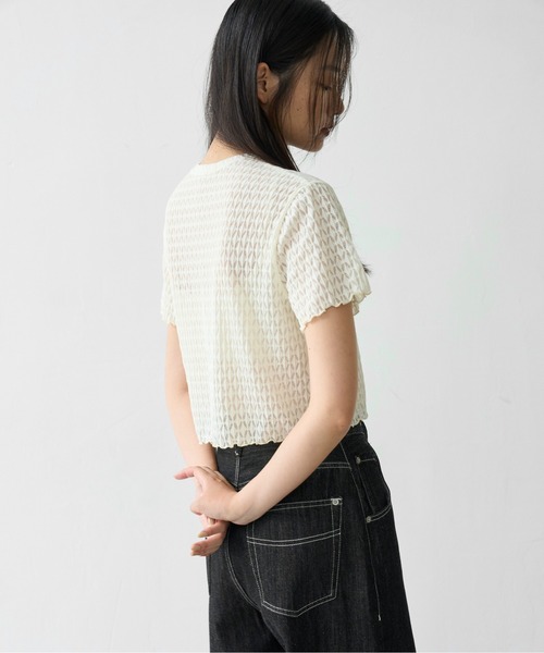 WILLFULLY（ウィルフリー）の「rhomboid stripe sheer T-shirt（Tシャツ/カットソー・レディース・ブラック/クリーム/ホワイト・FREE）」の10枚目の写真