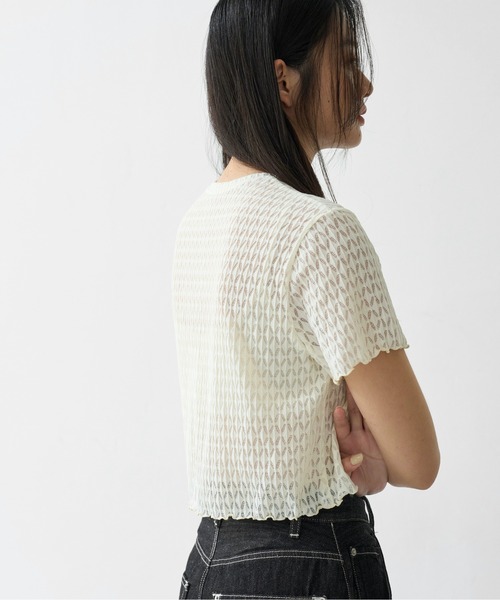 WILLFULLY（ウィルフリー）の「rhomboid stripe sheer T-shirt（Tシャツ/カットソー・レディース・ブラック/クリーム/ホワイト・FREE）」の9枚目の写真