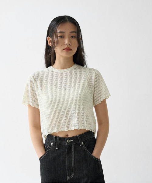 WILLFULLY（ウィルフリー）の「rhomboid stripe sheer T-shirt（Tシャツ/カットソー・レディース・ブラック/クリーム/ホワイト・FREE）」の8枚目の写真