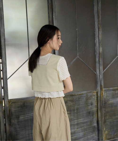 WILLFULLY（ウィルフリー）の「rhomboid stripe sheer T-shirt（Tシャツ/カットソー・レディース・ブラック/クリーム/ホワイト・FREE）」の7枚目の写真