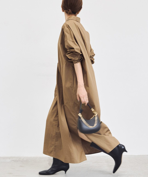 IENA（イエナ）の「ハイカウントツイル シャツワンピ（シャツワンピース・レディース・キャメル/ブラック・FREE）」の2枚目の写真
