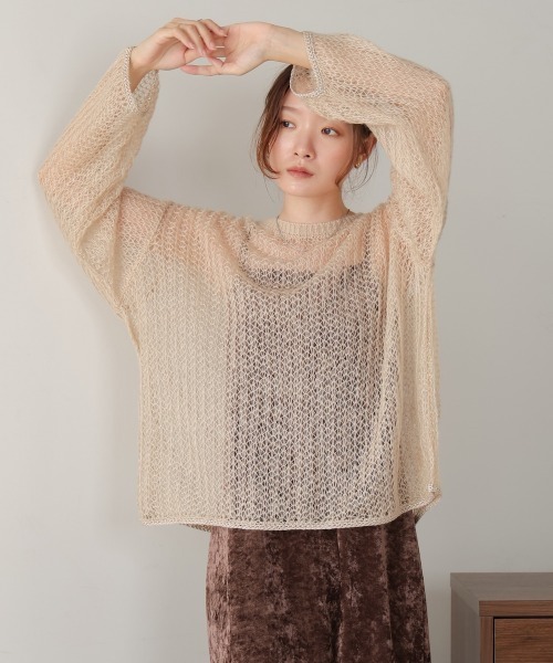 Bab(バブ)の「透かし編みニットトップス(ニット/セーター・レディース・アイボリー/イエロー/ピンク/ベージュ/チャコールグレー・FREE)」の18枚目の写真