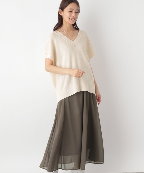 GLOBAL WORK（グローバルワーク）の「ゆるVネックニットプルオーバー＊スカートSET/115402（スカート・レディース・ブルー系その他3/ホワイト×ブラウン/ブラック×ブルー・FREE）」の7枚目の写真