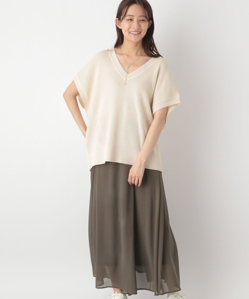 GLOBAL WORK（グローバルワーク）の「ゆるVネックニットプルオーバー＊スカートSET/115402（スカート・レディース・ブルー系その他3/ホワイト×ブラウン/ブラック×ブルー・FREE）」の9枚目の写真