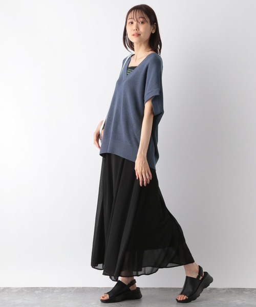 GLOBAL WORK（グローバルワーク）の「ゆるVネックニットプルオーバー＊スカートSET/115402（スカート・レディース・ブルー系その他3/ホワイト×ブラウン/ブラック×ブルー・FREE）」の21枚目の写真