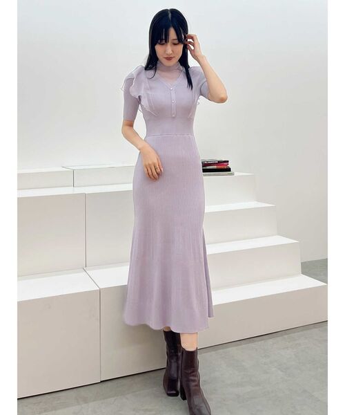 MERCURYDUO(マーキュリーデュオ)の「2WAYオーガンジードッキングラッフルニットワンピース(ワンピース・レディース・ブラック/ラベンダー/ブルー・SMALL/MEDIUM)」の7枚目の写真