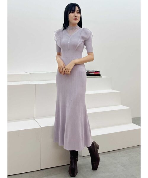 MERCURYDUO(マーキュリーデュオ)の「2WAYオーガンジードッキングラッフルニットワンピース(ワンピース・レディース・ブラック/ラベンダー/ブルー・SMALL/MEDIUM)」の8枚目の写真