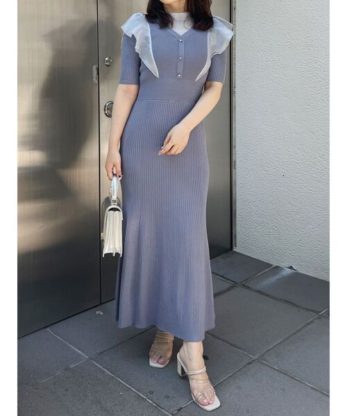 MERCURYDUO(マーキュリーデュオ)の「2WAYオーガンジードッキングラッフルニットワンピース(ワンピース・レディース・ブラック/ラベンダー/ブルー・SMALL/MEDIUM)」の12枚目の写真