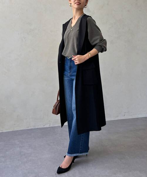 Chez toi（シェトワ）の「異素材ジレコート（その他アウター・レディース・ブラック/ベージュ・FREE）」の3枚目の写真