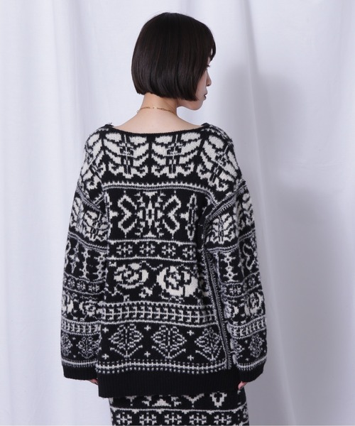 Mirror Mirror on the wall(ミラーミラー)の「(MIRROR MIRROR ON THE WALL)オリジナルパターン ジャカード ニット(ニット/セーター・レディース・グレー/ブラック・FREE)」の8枚目の写真