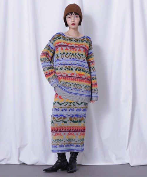 Mirror Mirror on the wall(ミラーミラー)の「(MIRROR MIRROR ON THE WALL)オリジナルパターン ジャカード ニット(ニット/セーター・レディース・グレー/ブラック・FREE)」の9枚目の写真