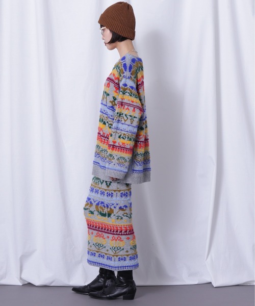 Mirror Mirror on the wall(ミラーミラー)の「(MIRROR MIRROR ON THE WALL)オリジナルパターン ジャカード ニット(ニット/セーター・レディース・グレー/ブラック・FREE)」の10枚目の写真