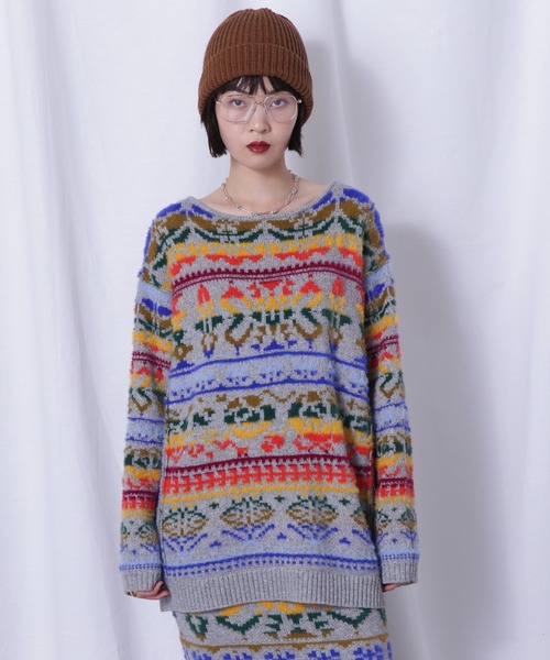 Mirror Mirror on the wall(ミラーミラー)の「(MIRROR MIRROR ON THE WALL)オリジナルパターン ジャカード ニット(ニット/セーター・レディース・グレー/ブラック・FREE)」の12枚目の写真