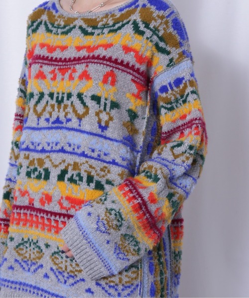 Mirror Mirror on the wall(ミラーミラー)の「(MIRROR MIRROR ON THE WALL)オリジナルパターン ジャカード ニット(ニット/セーター・レディース・グレー/ブラック・FREE)」の16枚目の写真