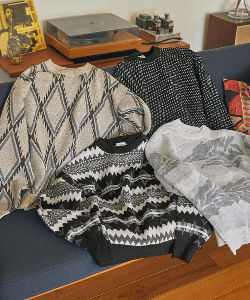 THE CRAFT CREW PRODUCTS(ザクラフトクループロダクツ)の「マルチパターンジャガードクルーネックウォッシャブルニット【THE CRAFT CREW PRODUCTS】(ニット/セーター・メンズ・ブラウン/ブラック系1/ネイビー系1/ブラック系3/ブラック系4/ブラック/グレー系3/アイボリー系4・S/M/L)」の10枚目の写真