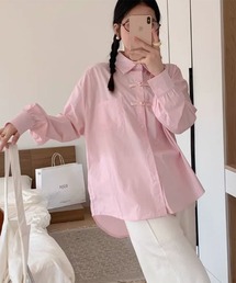 【URGE：】チャイナリボン デザイン ブラウス 襟付きシャツ