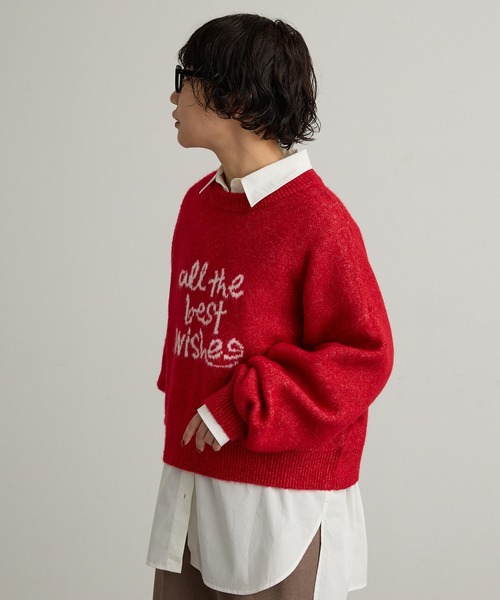 EHYUMI(エヒュミ)の「【EHYUMI】ロゴニットプルオーバー(ニット/セーター・レディース・ブルー/チャコール/レッド・FREE)」の9枚目の写真