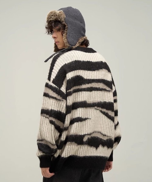 ☆men's 秋冬 ストライプ ボーダー ニット セーター 厚手 ボーダーニット ニット メンズ トップス 長袖 送料無料・メール