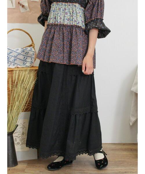 Samansa Mos2（サマンサ モスモス）の「切替レースぺチスカート（スカート・レディース・ブラック/キナリ/モカ・F）」の2枚目の写真