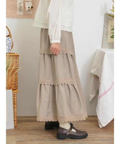 Samansa Mos2（サマンサ モスモス）の「切替レースぺチスカート（スカート・レディース・ブラック/キナリ/モカ・F）」の4枚目の写真