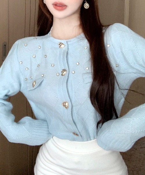 Simone Rocha ビジュー付きライトブルーカーディガン Simone Rocha ビジュー付きライトブルーカーディガン