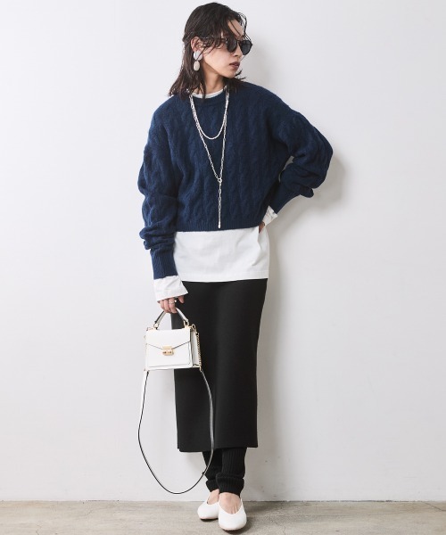 CHIC STYLE（シックスタイル）の「【販売終了】ケーブル編ショートニットプルオーバー ＜大きいサイズ有＞シックスタイル（ニット/セーター・レディース・ネイビー/グレー・M/L/LL/3L/4L/5L）」の14枚目の写真