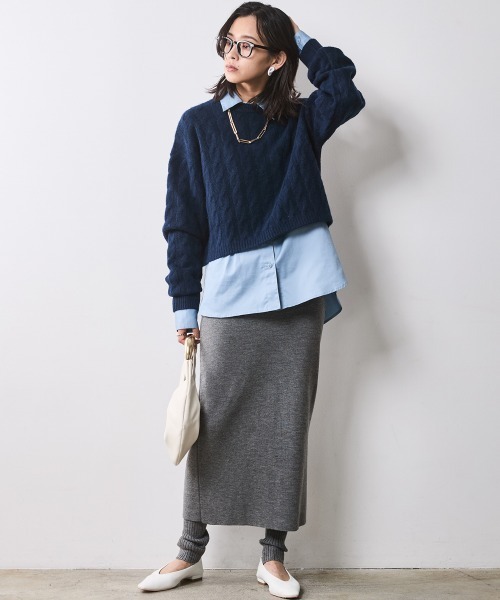 CHIC STYLE（シックスタイル）の「【販売終了】ケーブル編ショートニットプルオーバー ＜大きいサイズ有＞シックスタイル（ニット/セーター・レディース・ネイビー/グレー・M/L/LL/3L/4L/5L）」の15枚目の写真