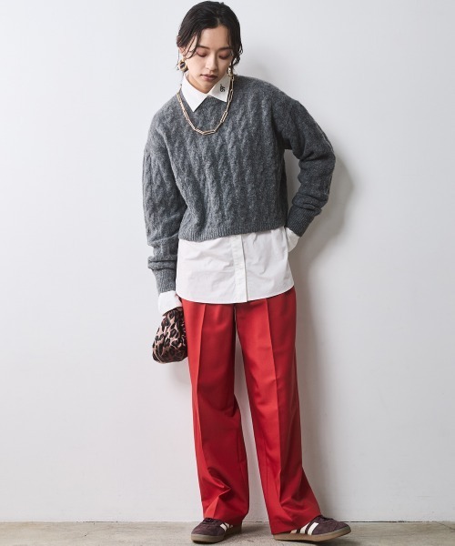 CHIC STYLE（シックスタイル）の「【販売終了】ケーブル編ショートニットプルオーバー ＜大きいサイズ有＞シックスタイル（ニット/セーター・レディース・ネイビー/グレー・M/L/LL/3L/4L/5L）」の7枚目の写真