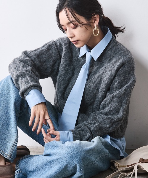 CHIC STYLE（シックスタイル）の「【販売終了】ケーブル編ショートニットプルオーバー ＜大きいサイズ有＞シックスタイル（ニット/セーター・レディース・ネイビー/グレー・M/L/LL/3L/4L/5L）」の12枚目の写真