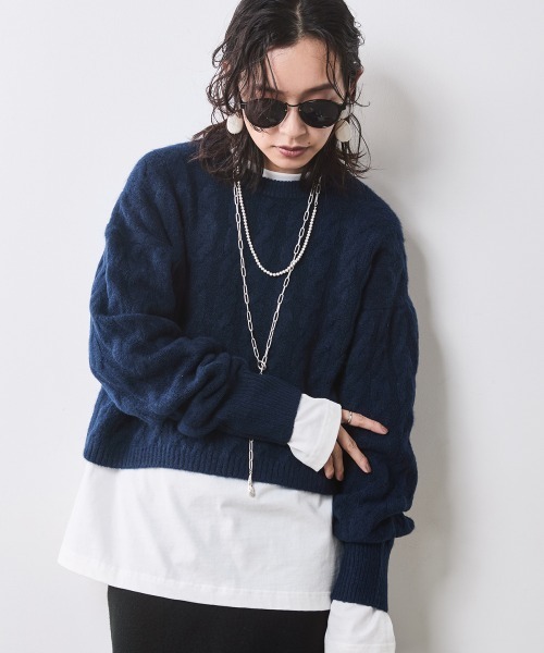CHIC STYLE（シックスタイル）の「【販売終了】ケーブル編ショートニットプルオーバー ＜大きいサイズ有＞シックスタイル（ニット/セーター・レディース・ネイビー/グレー・M/L/LL/3L/4L/5L）」の13枚目の写真