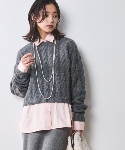 CHIC STYLE（シックスタイル）の「【販売終了】ケーブル編ショートニットプルオーバー ＜大きいサイズ有＞シックスタイル（ニット/セーター・レディース・ネイビー/グレー・M/L/LL/3L/4L/5L）」の5枚目の写真