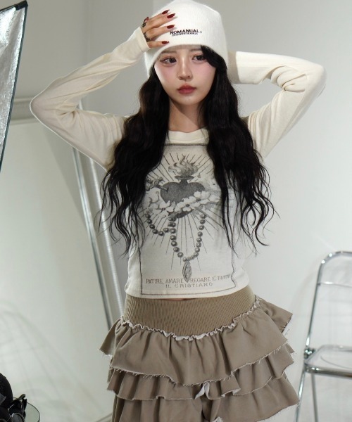 XU（エックスユー）の「【Never mind the XU】tattoo design tops / 【ネバーマインド ザ エックスユー】タトゥーデザインプリント長袖Tシャツ（Tシャツ/カットソー・レディース・カーキ/ブラック/クリーム・ONE SIZE）」の13枚目の写真