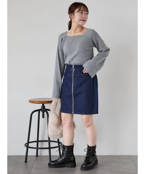 ehka sopo（エヘカソポ）の「フレアスリーブスクエアネックリブニット（ニット/セーター・レディース・グレー/キナリ/ブラック・F）」の8枚目の写真