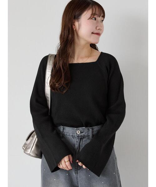 ehka sopo（エヘカソポ）の「フレアスリーブスクエアネックリブニット（ニット/セーター・レディース・グレー/キナリ/ブラック・F）」の12枚目の写真