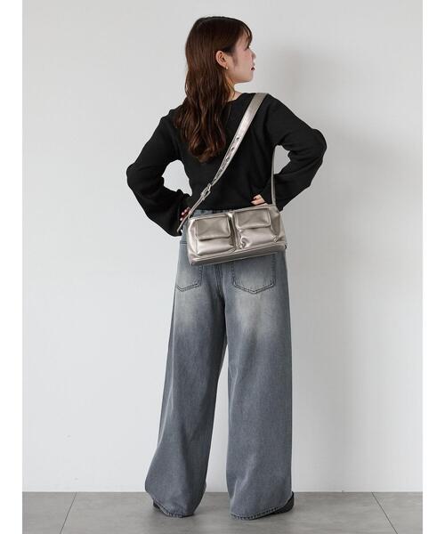 ehka sopo（エヘカソポ）の「フレアスリーブスクエアネックリブニット（ニット/セーター・レディース・グレー/キナリ/ブラック・F）」の18枚目の写真