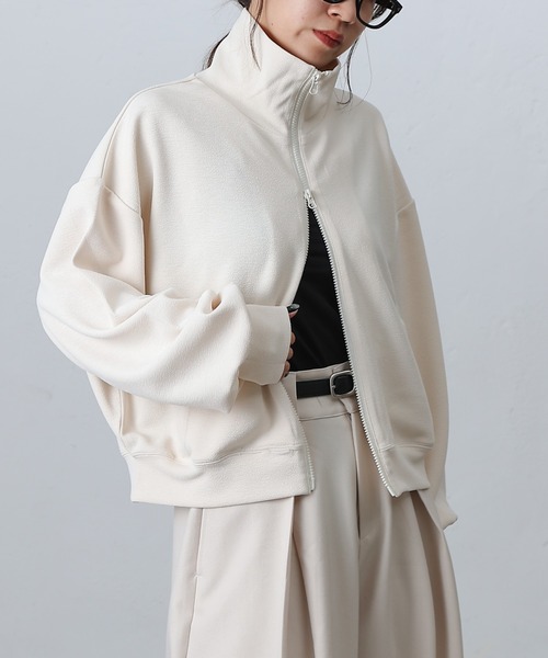 COLONY 2139（コロニートゥーワンスリーナイン）の「ジョーゼットダンボールトラックジャケット（ジャージ・レディース・チャコールグレー/オフホワイト/ブラック・FREE）」の4枚目の写真