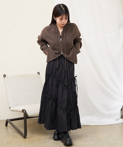 RAY CASSIN（レイカズン）の「【本日限定！リバイバル販売決定】ニットフードダブルジップブルゾン（ニット/セーター・レディース・ブラウン系1/レッド/ホワイト系1/チャコールグレー/アイボリー・FREE）」の13枚目の写真