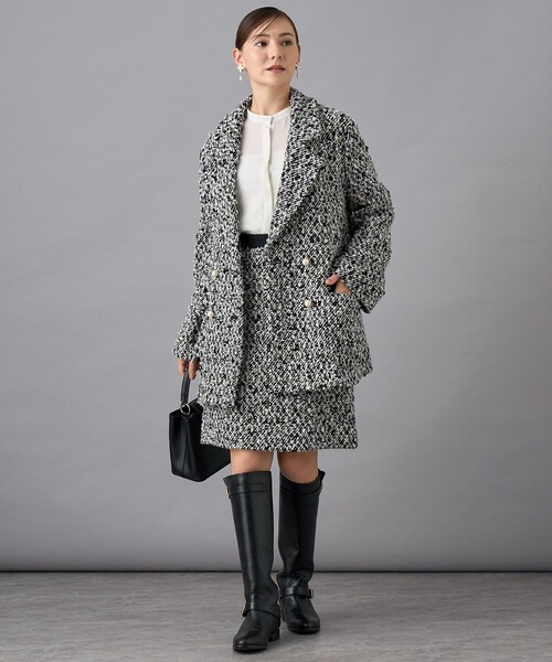 セール】【セットアップ対応商品】モノトーンリボンツイードコート