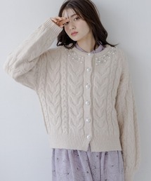slattgir | 高身長　ビジューデザインケーブル編ニットカーディガン（トールサイズ）fifiean(カーディガン/ボレロ)